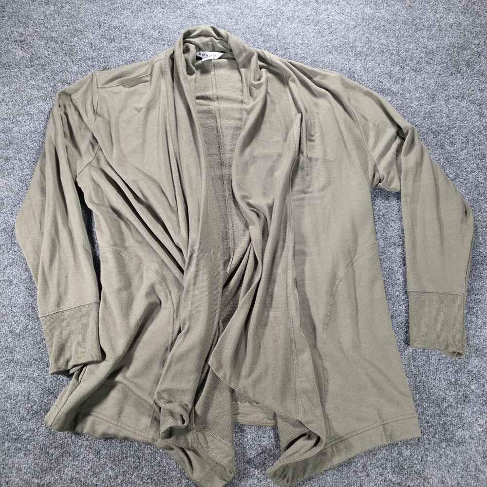 Athleta Pranayama Wrap Cardigan Sweater Tencel Modal Draped Olive Green Large L